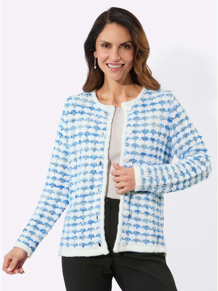 Cardigan in ecru-rauchblau-meliert