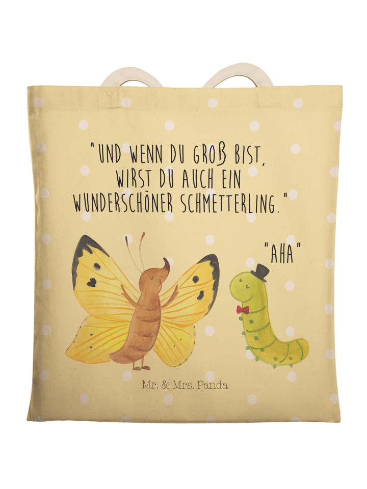 Beutel Raupe Schmetterling mit Spruch in Gelb Pastell