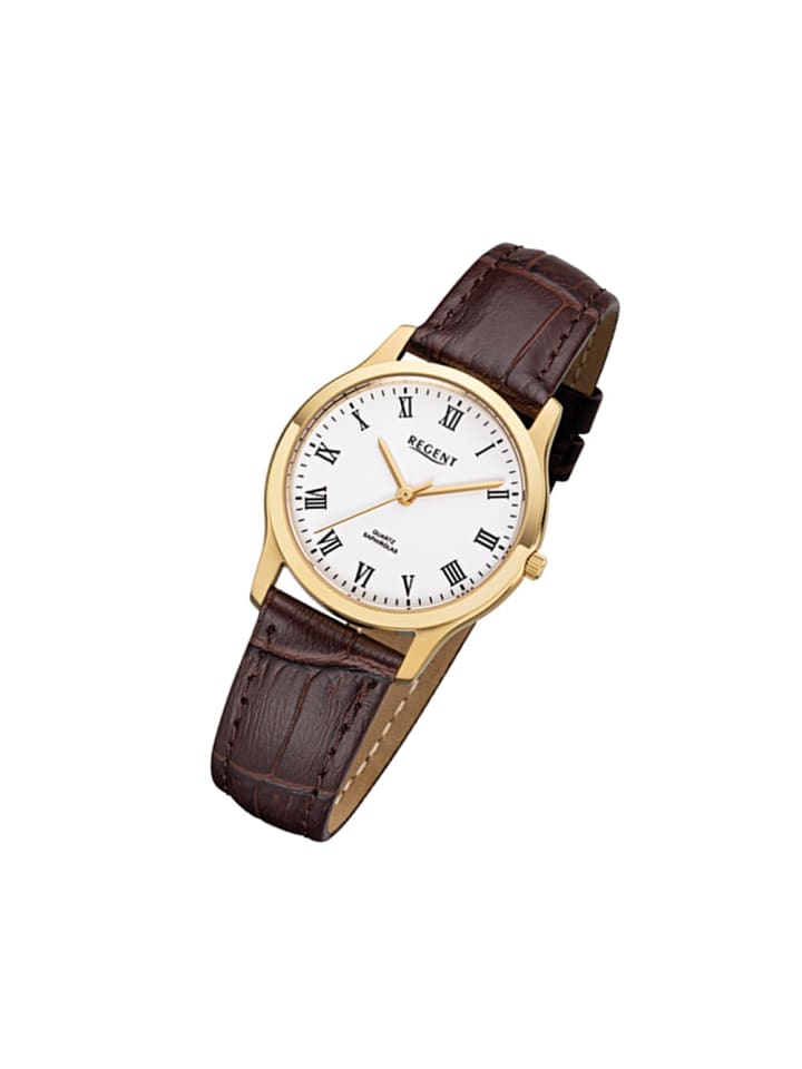 Analog-Armbanduhr Regent Lederarmband braun klein (ca. 30mm)