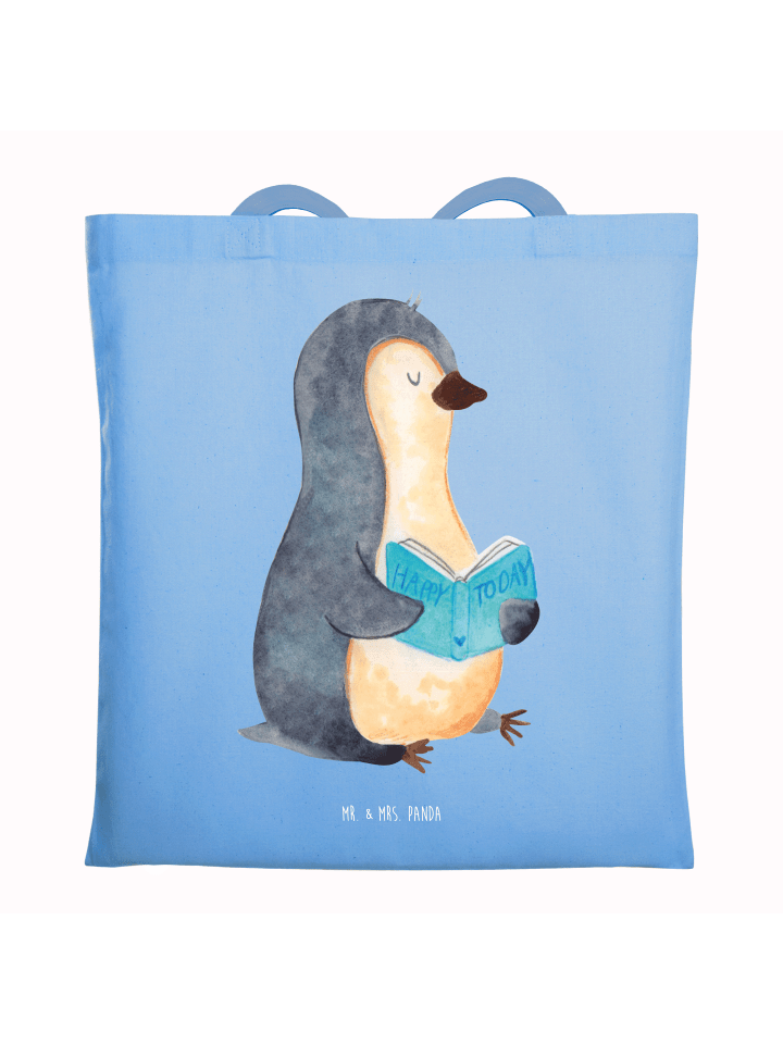 Tasche Pinguin Buch ohne Spruch in Sky Blue