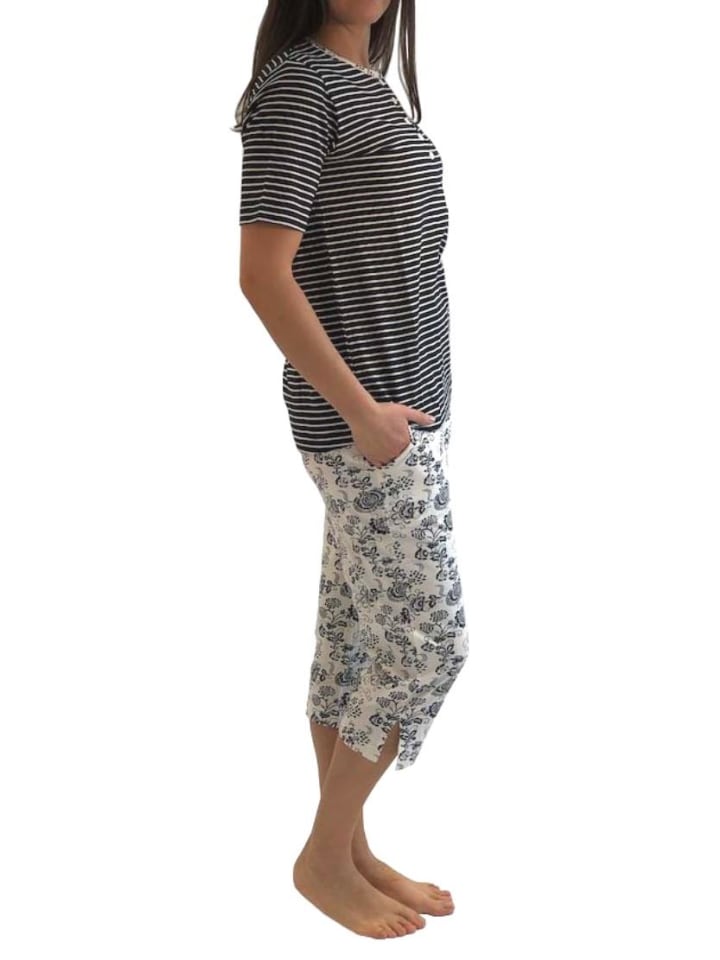 Capri Pyjama kurzarm Oberteil gestreift - 44580 in marine