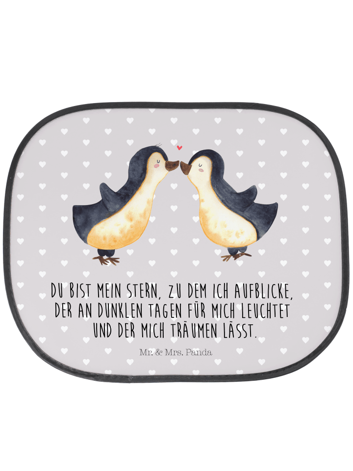 Sonnenschutz Auto Pinguin Liebe mit Spruch in Grau Pastell
