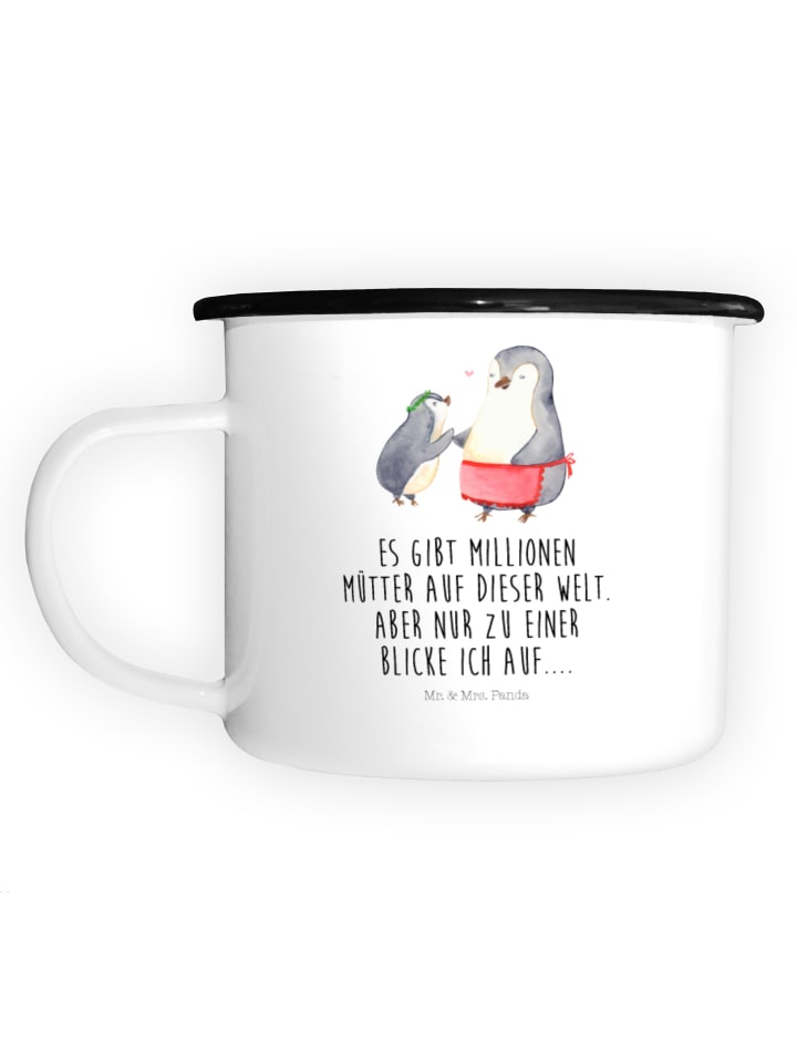Becher Pinguin mit Kind mit Spruch in Weiß