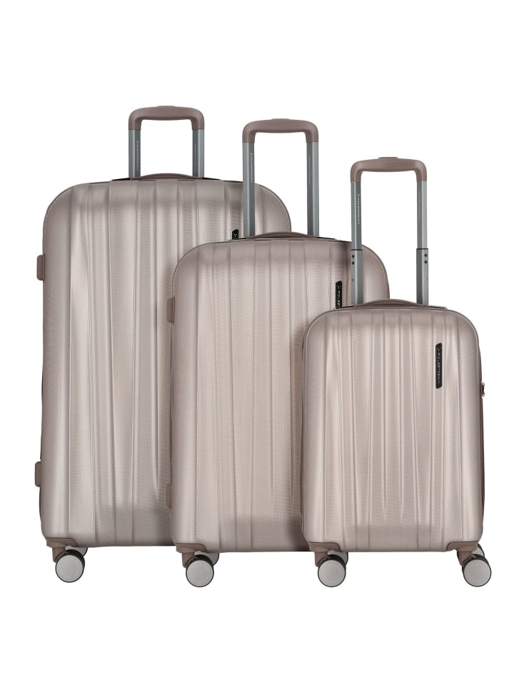 Moonrock 4 Rollen Kofferset 3-teilig mit Dehnfalte rosesilver brushed