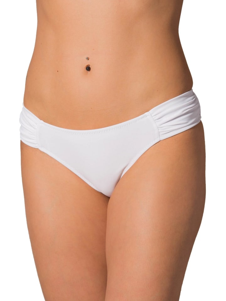 Aquarti Damen Bikinihose mit seitlichen Raffungen in weiß