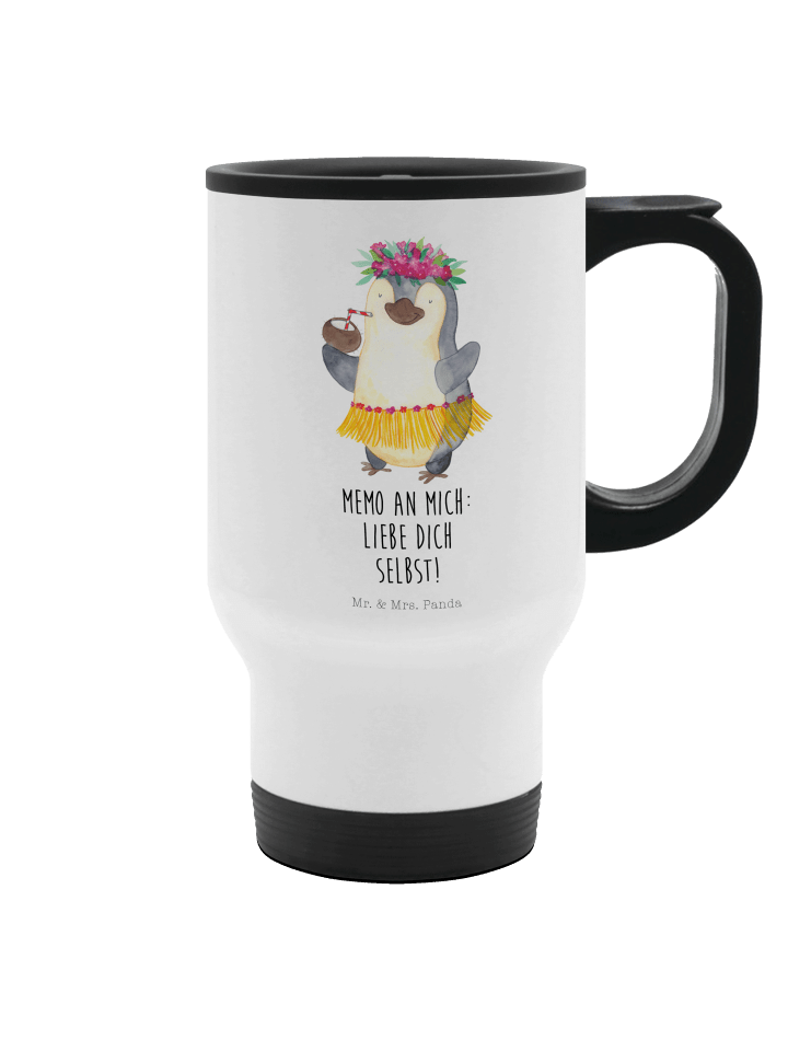 Kaffeebecher Pinguin Kokosnuss mit Spruch in Weiß