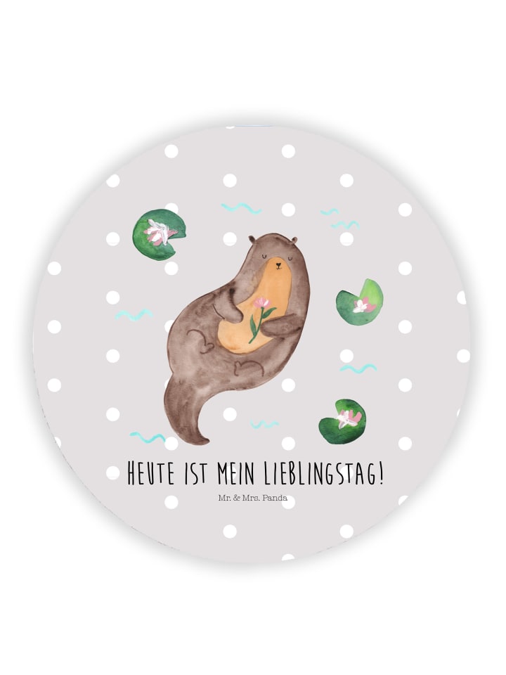 Magnet Otter Seerose mit Spruch in Grau Pastell