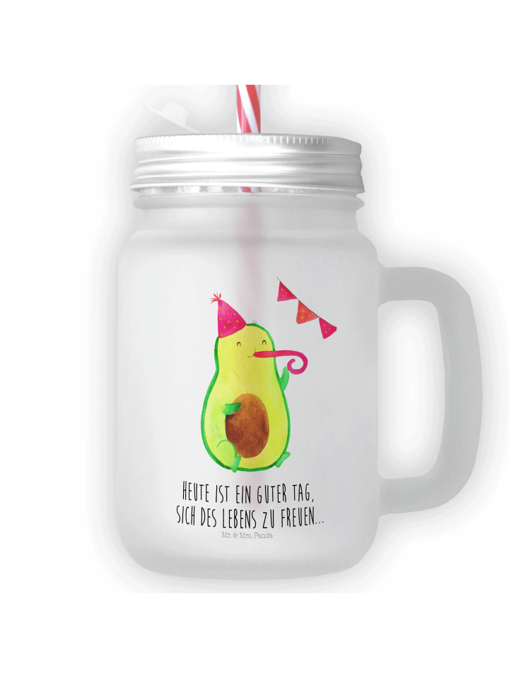 Glas Avocado Party mit Spruch in Transparent