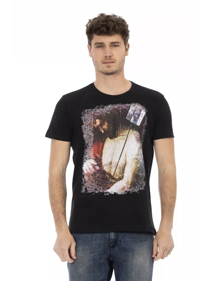 Schwarz Baumwolle Herren T-Shirt