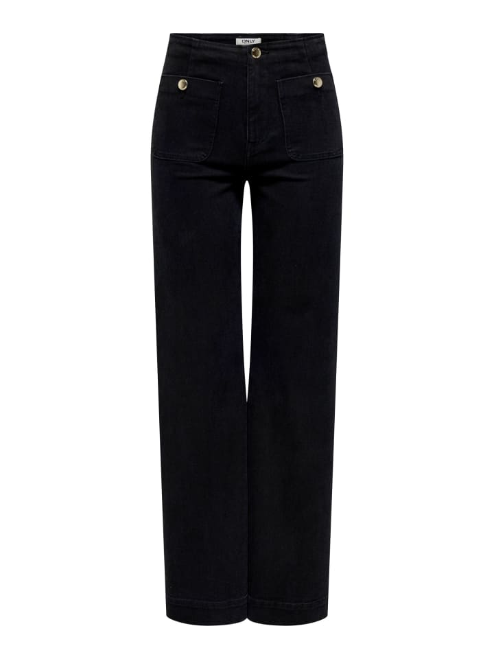 Jeans mit weitem Bein in Black Denim