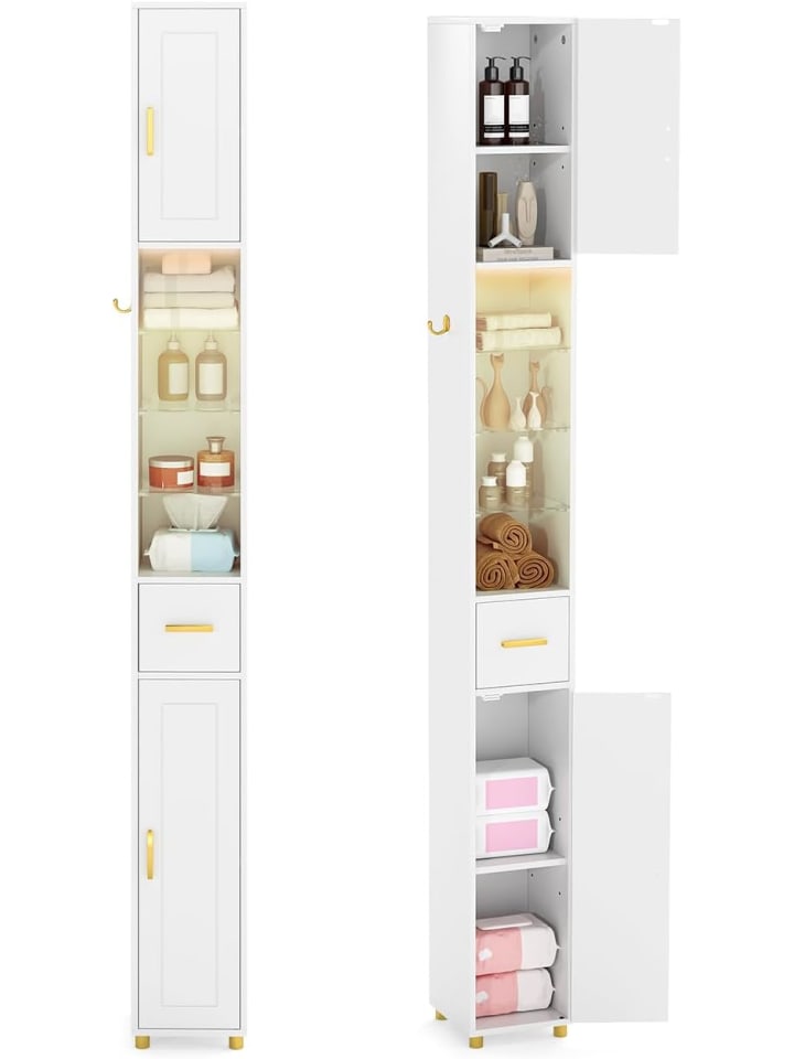 Badezimmerschrank mit Beleuchtung 20 x 20 x 181cm in Weiß