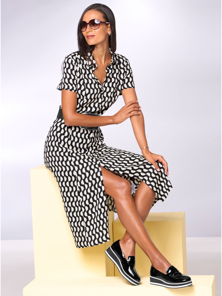 Druck-Kleid in schwarz-ecru
