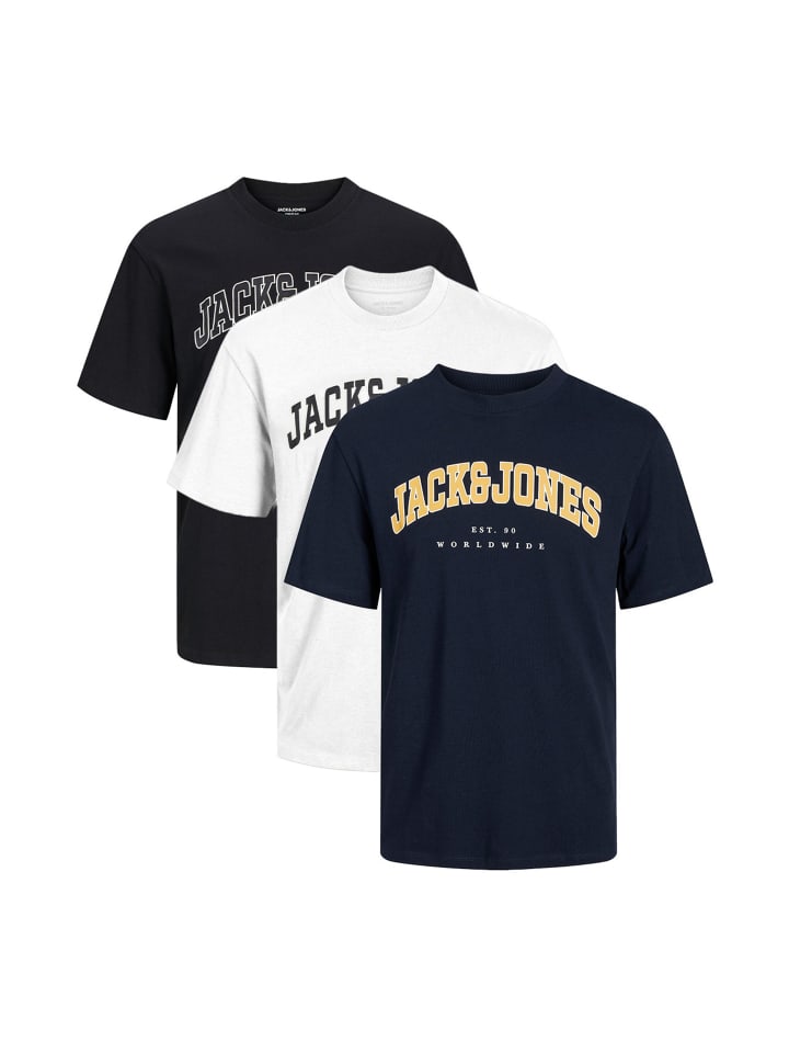 T-Shirt Caleb Varsity in Schwarz / dunkelblau / weiß