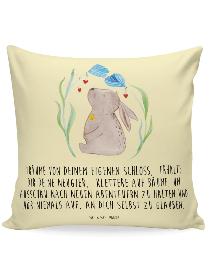 Kopfkissen Hase Blume mit Spruch in Gelb Pastell