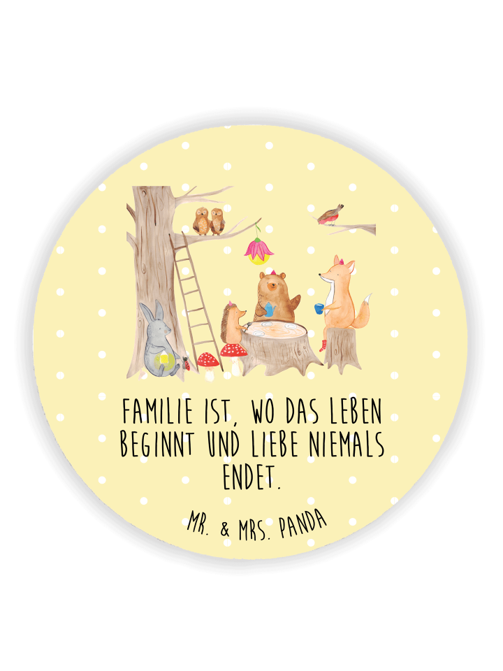 Magnet Waldtiere Picknick mit Spruch in Gelb Pastell
