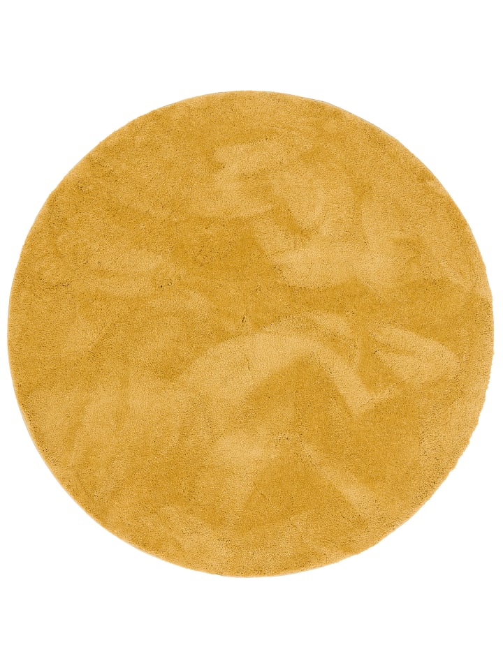 Hochflor-Teppich Silky Rund in gelb