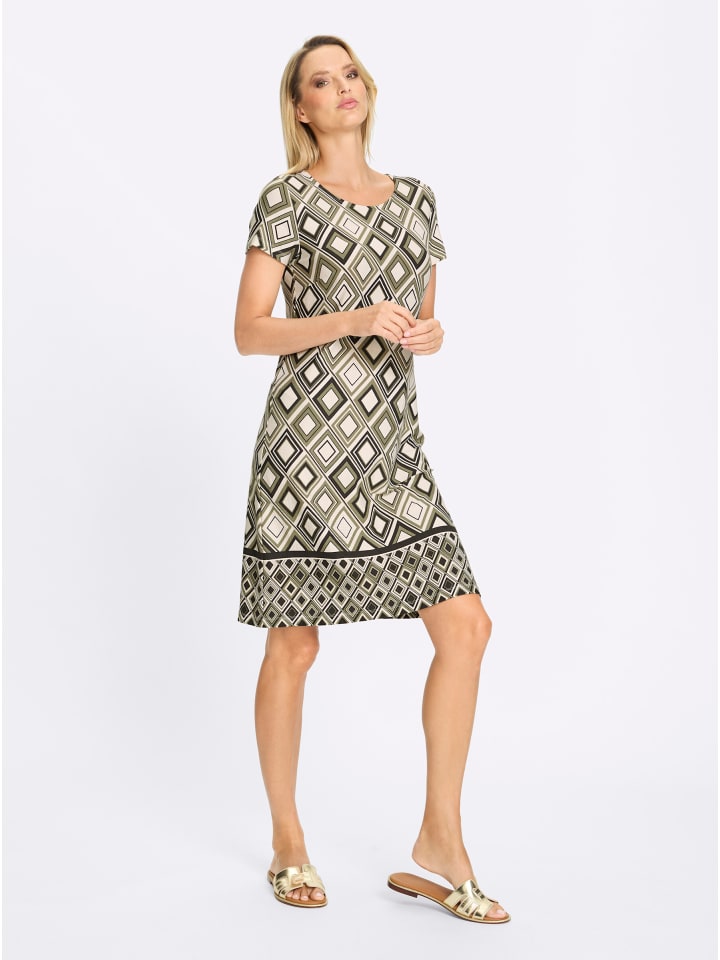 Jersey-Kleid in khaki-champagner-bedruckt