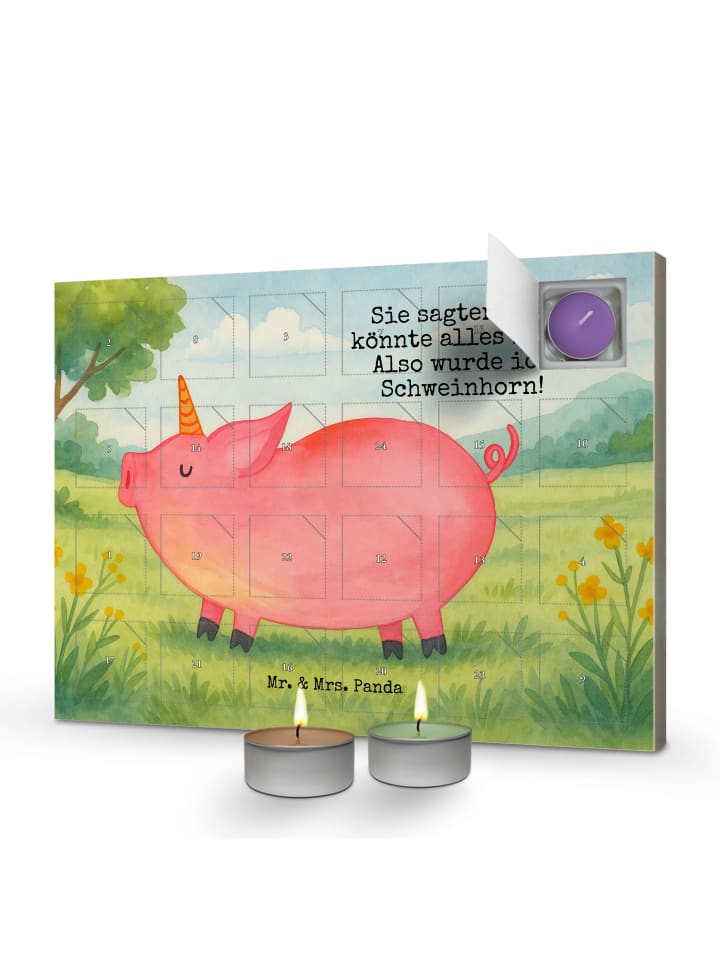 Adventskalender Einhorn Schwein Design mit Spruch in Weiß