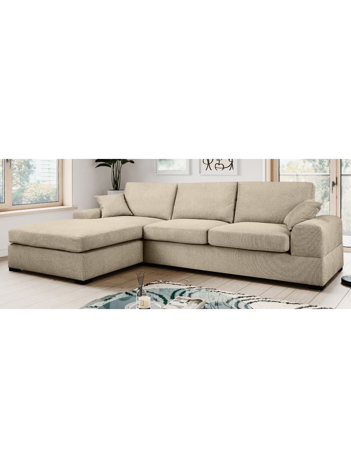 Sofa beige Strukturstoff 308 cm, Ecksofa 5-Sitzer, L-Sofa Ottomane links