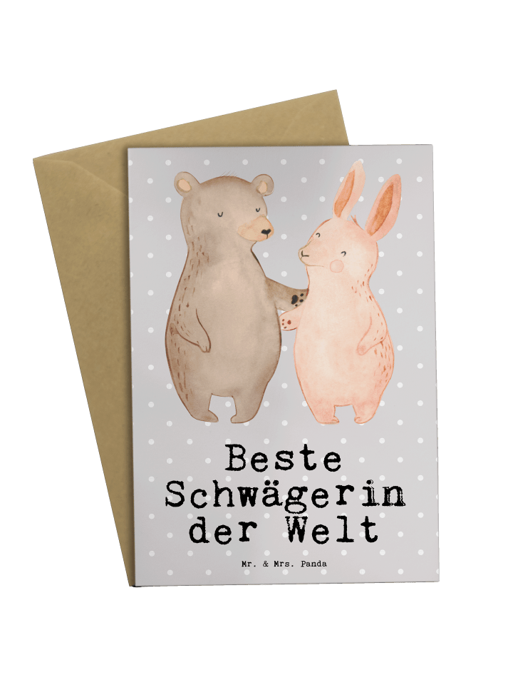Grußkarte Hase Beste Schwägerin der Welt mit Sp... in Grau Pastell