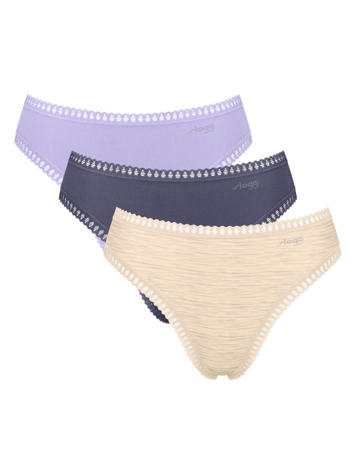 Slip 3er Pack in Lila/Beige
