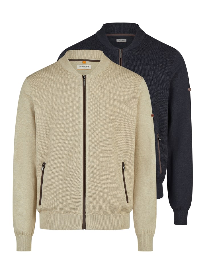 Strickjacke Basic in Dunkelblau / beige