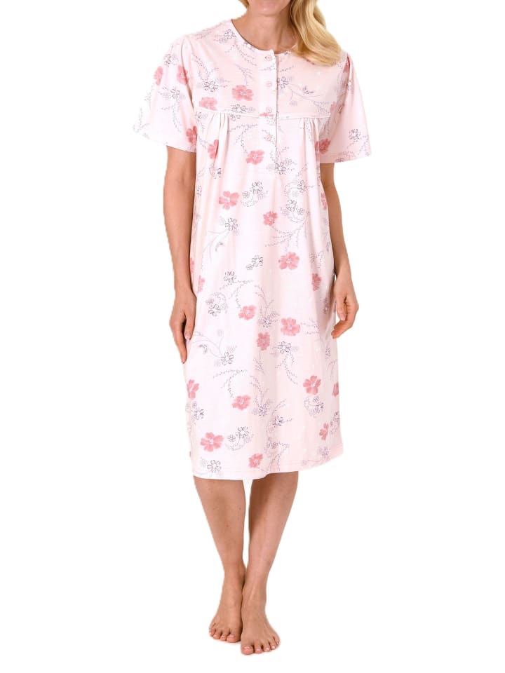 Nachthemd kurzarm fraulich Knopfleise am Hals in rose