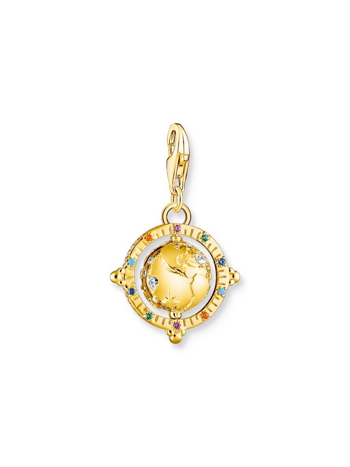 Charm-Anhänger Weltkugel in gold, bunt