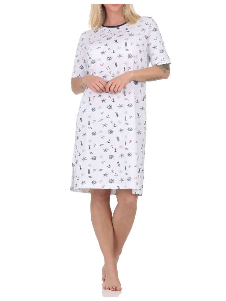 Kurzarm Nachthemd Maritimer Look in navy