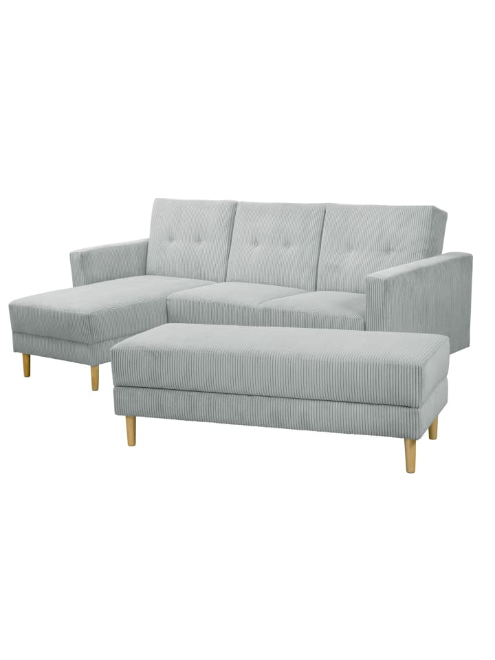 FUNKTIONSSOFA mit Hocker Kattie Cordstoff silber