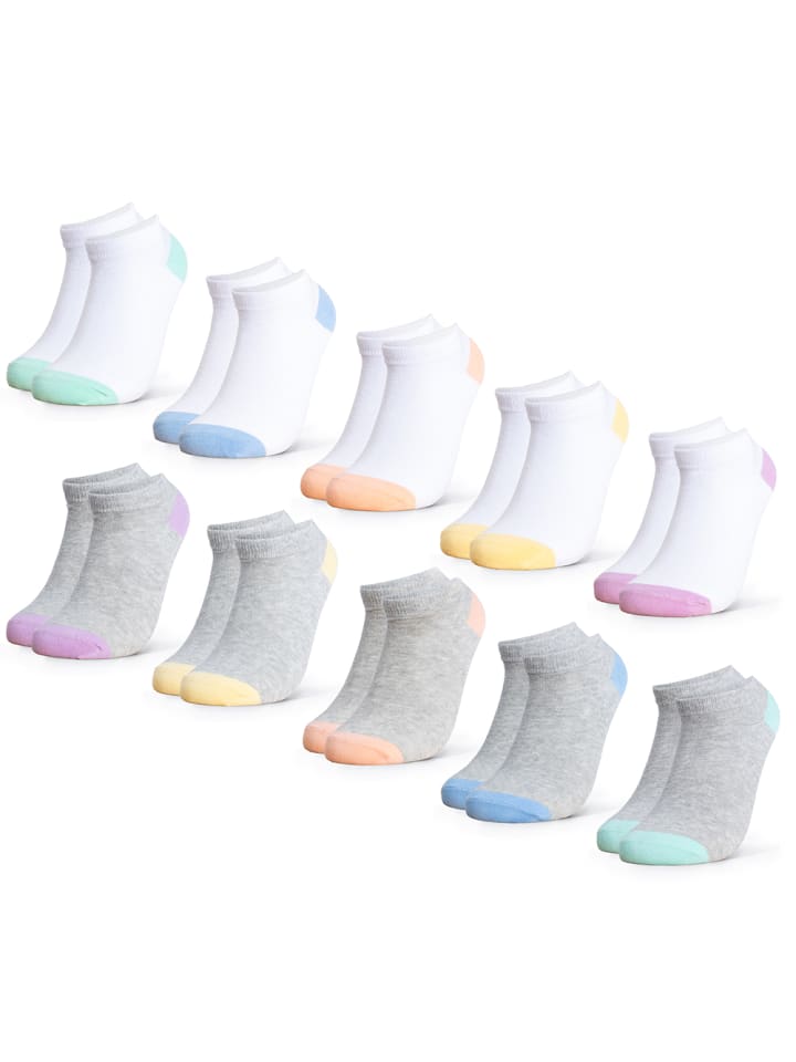 10er Pack Sneaker Socken Piccolo in Weiß-Grau