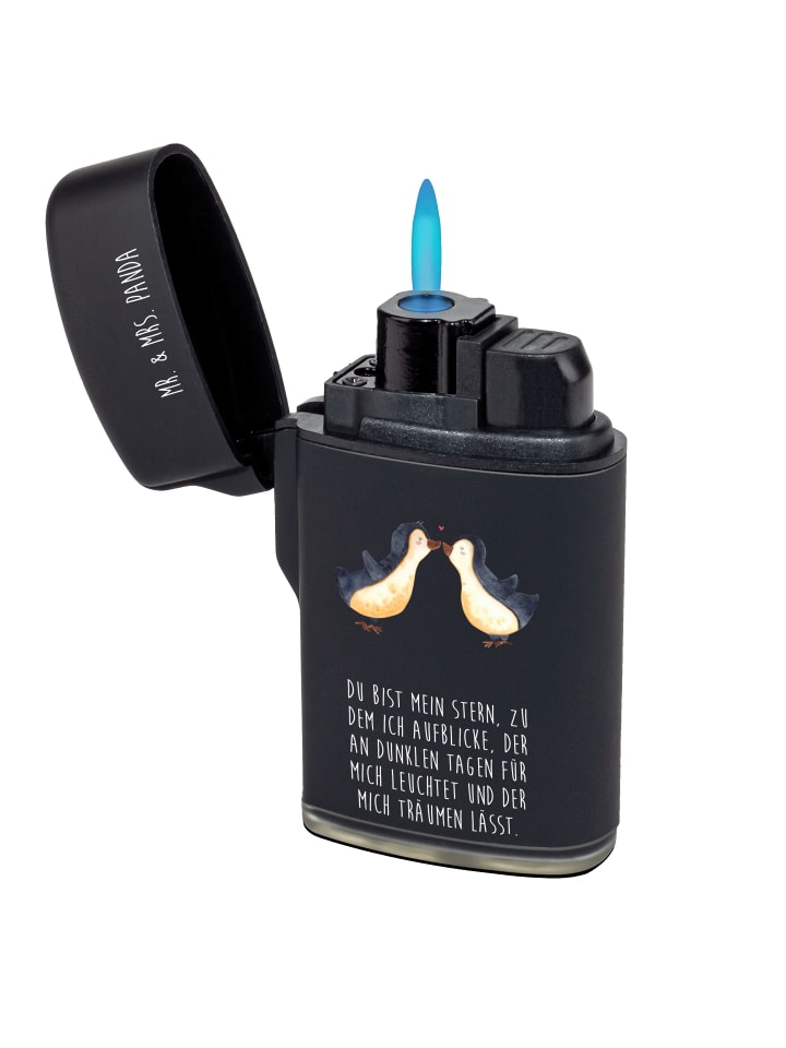 Feuerzeug Pinguin Liebe mit Spruch in Schwarz