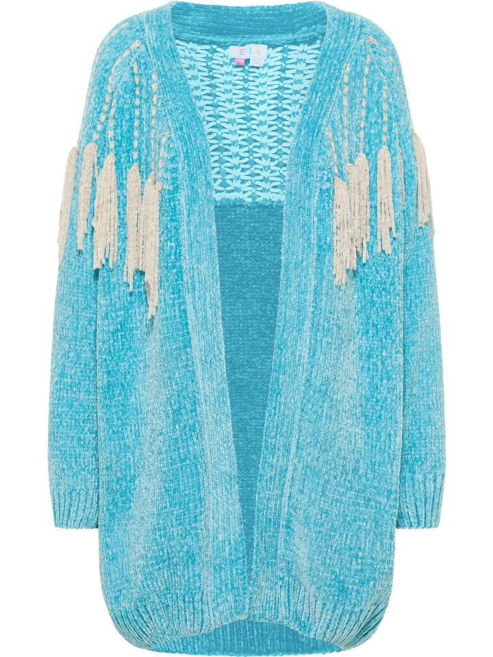 Damen Chenille Cardigan in Türkisblau