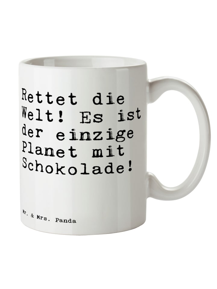 Tasse Rettet die Welt! Es... mit Spruch in Weiß