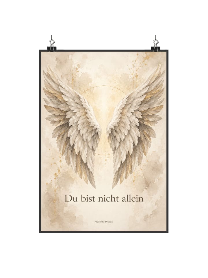 Kunstdruck Flügel elegant Design mit Spruch in Weiß