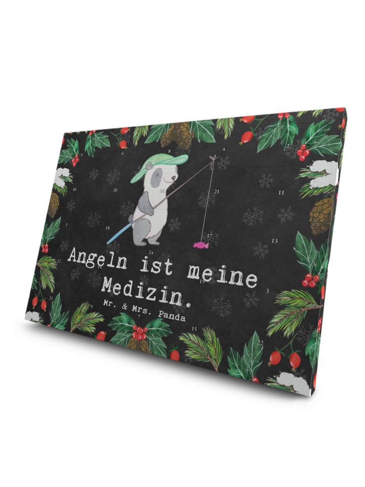 Adventskalender Panda Angeln mit Spruch in Kreidetafel
