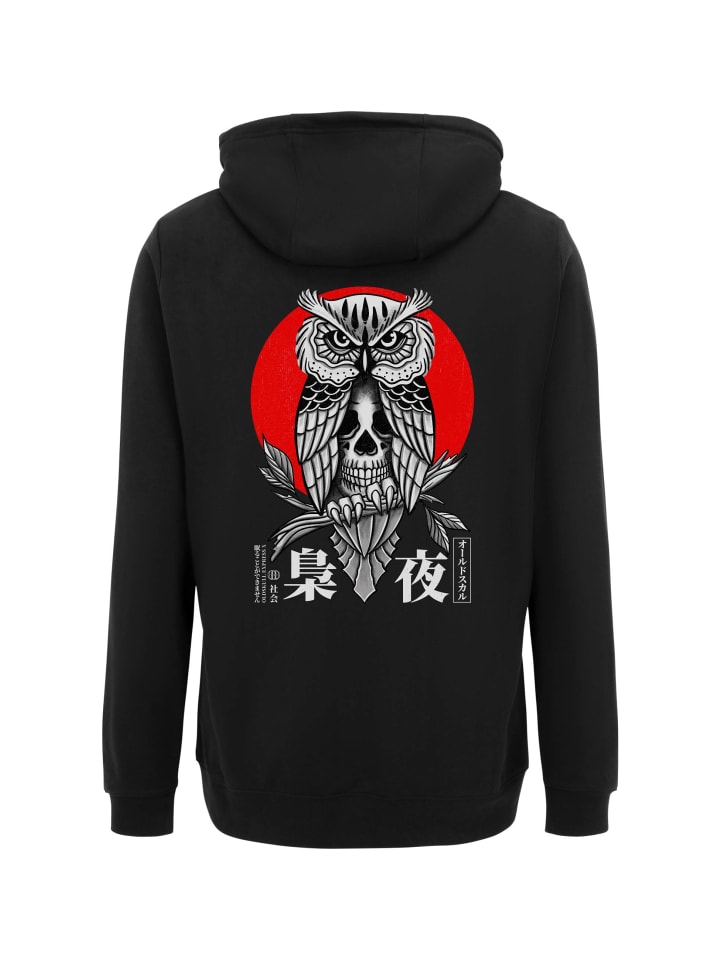Hoodie Asian Secret Owl Skull Graphic in Black