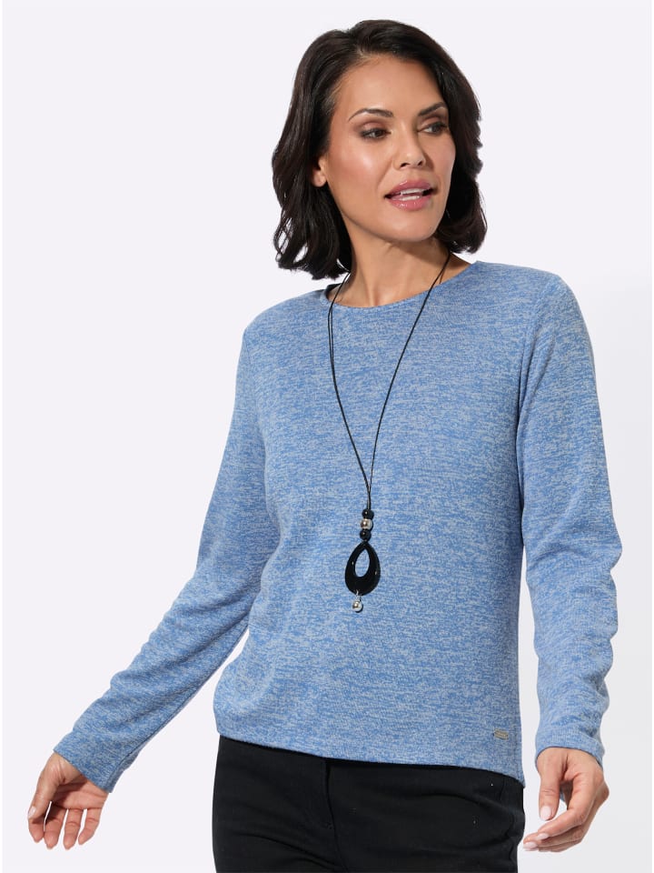Rundhals-Shirt in mittelblau-meliert