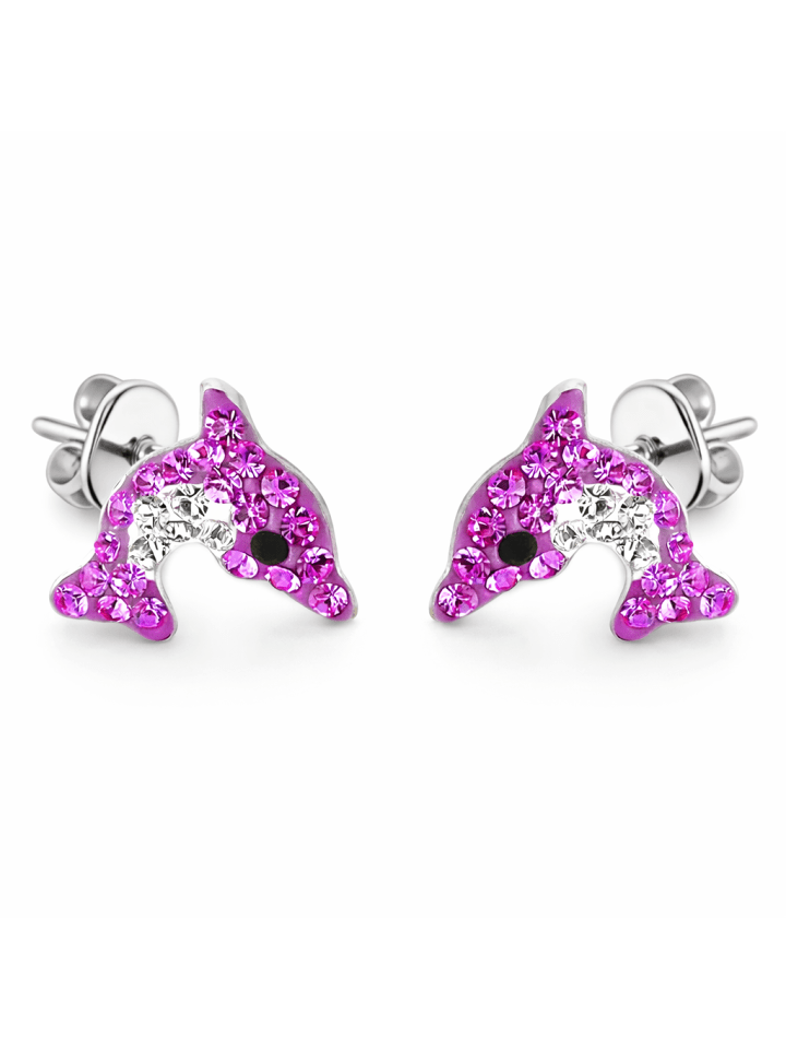 Ohrringe 925 Silber Delfin in Pink