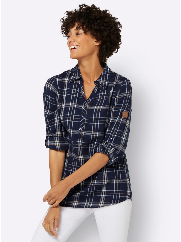 Flanell-Bluse in marine-weiß-kariert