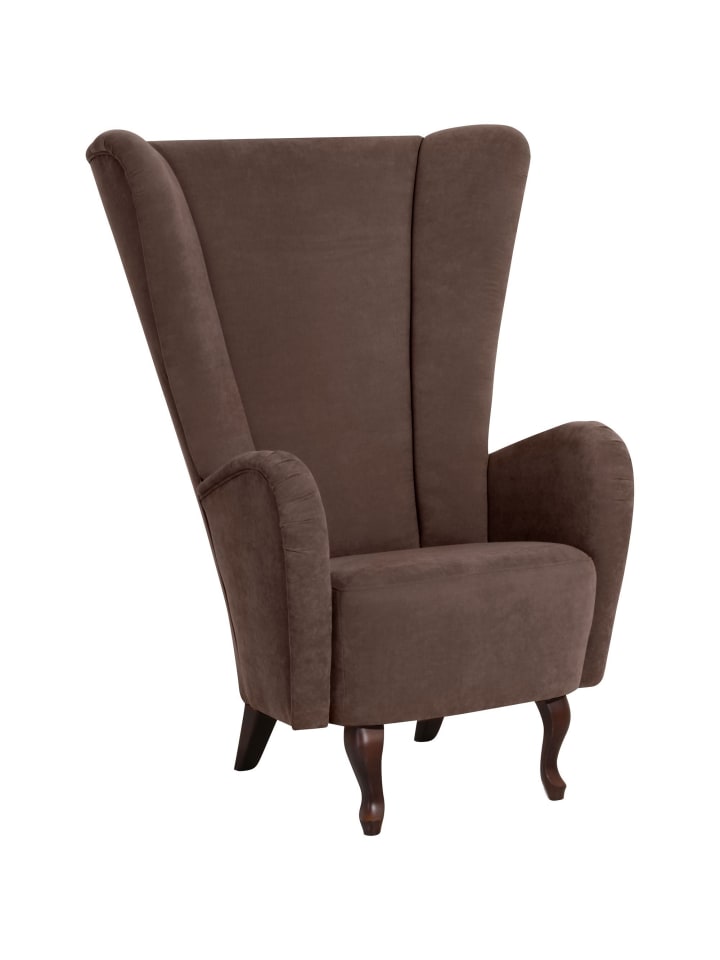 HOCHLEHNSESSEL Kailey Bezug Velourstoff Buche nussbaum dunkel / braun