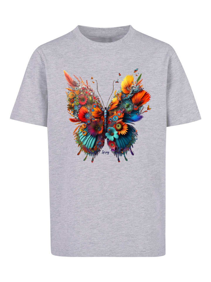 F4NT4STIC T-Shirt Schmetterling Blumen Tee Unisex in grau meliert günstig  kaufen | limango