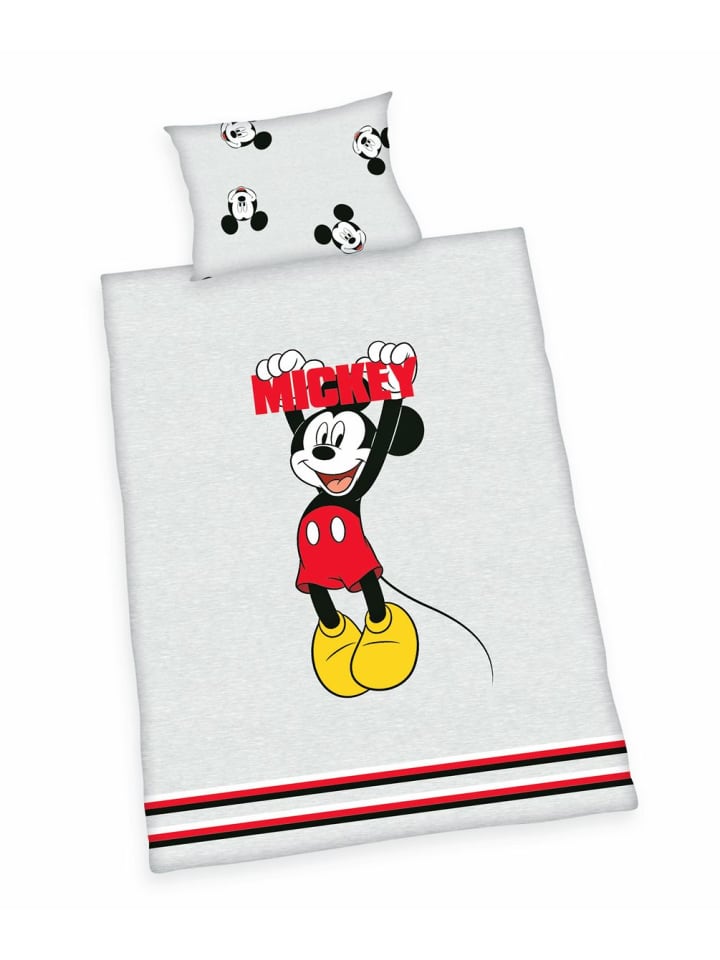 2 tlg. Renforcé Bettwäsche 100x135cm Disney Mickey Mouse in Grau
