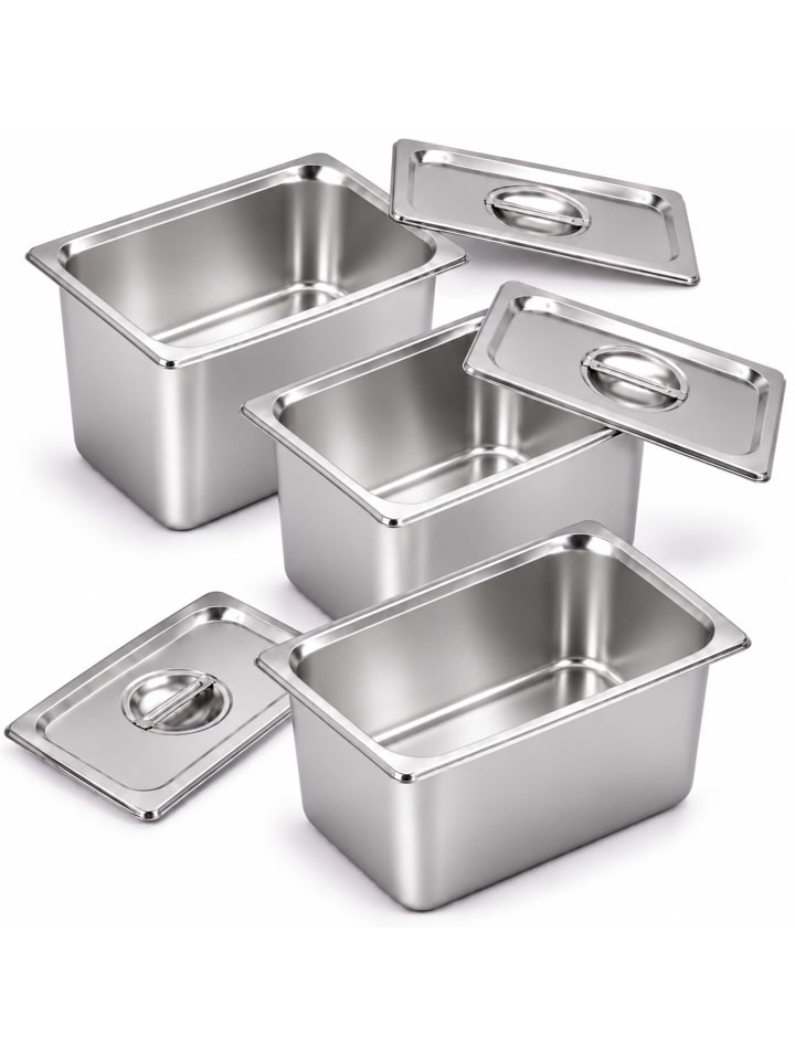3 x Gastro-Behälter "GN 1/4" in Silber - (B)26,5 x (H)20 x (T)16,2 cm
