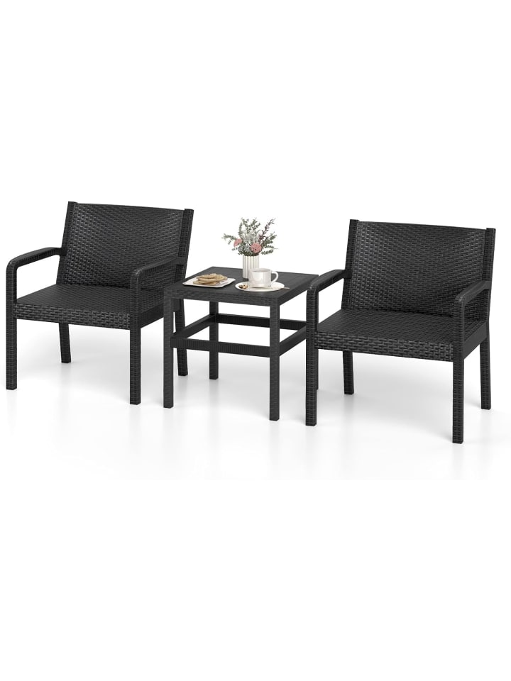 3 tlg. Rattan Gartenmöbel Set in Schwarz