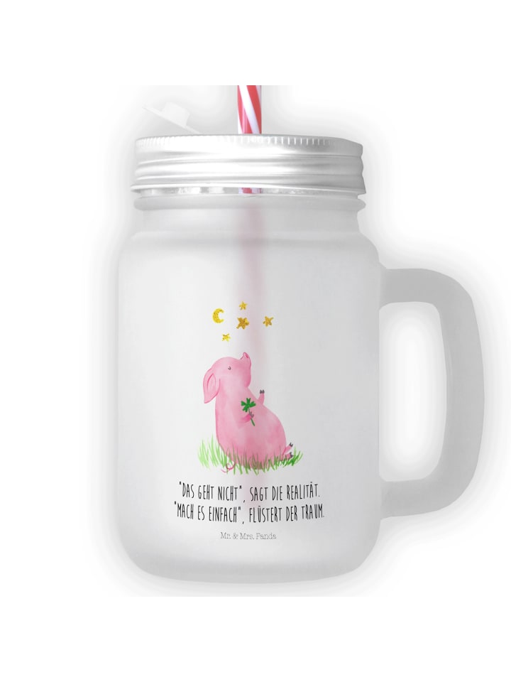 Blümchentailglas Schwein Glück mit Spruch in Transparent