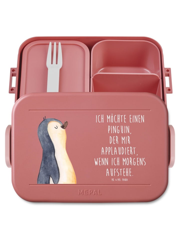 Vesperbox Pinguin mHerzieren Motiv mit Spruch in Rot Pastell