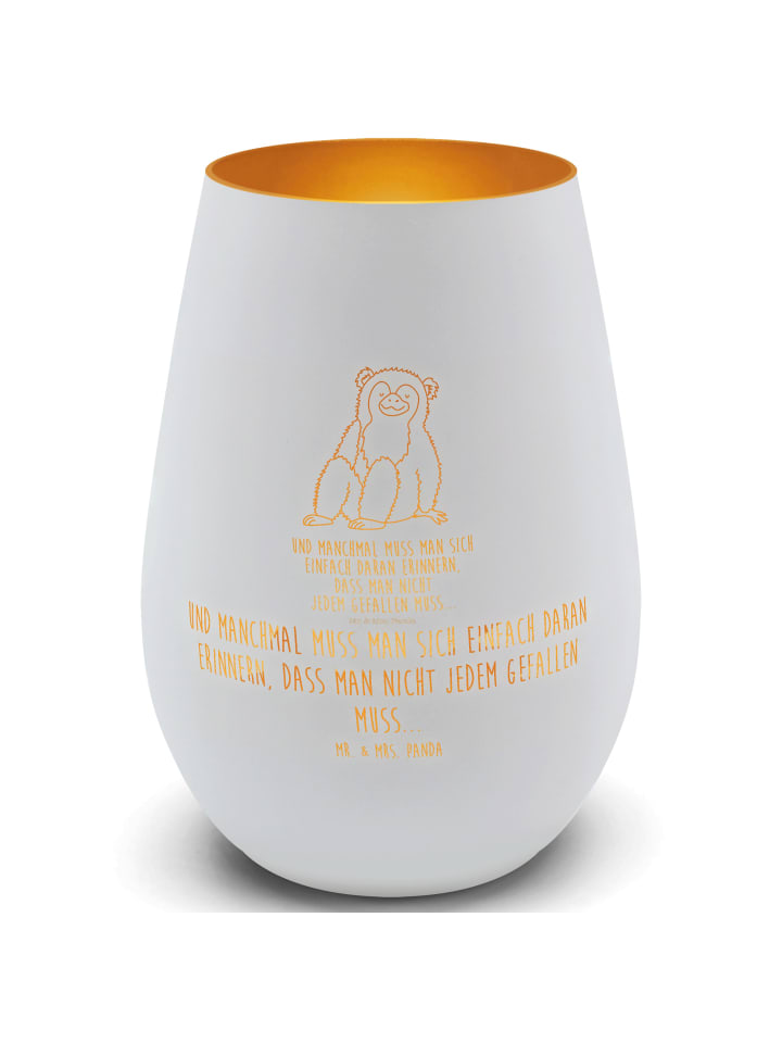 Windlicht Glas Affe mit Spruch in Weiß