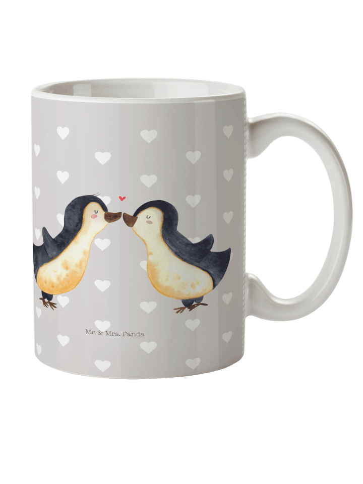 Kaffeebecher Pinguin Liebe ohne Spruch in Grau Pastell