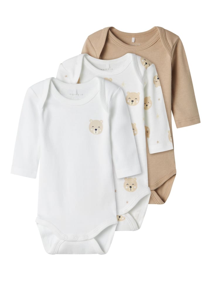 3er-Pack Strampler in Oxford Tan